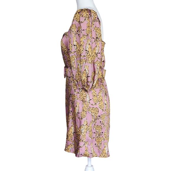 Lavender Brown Mauve Pink Belted On or Off Shoulder Cheetah Print Dress Size S - Picture 5 of 13